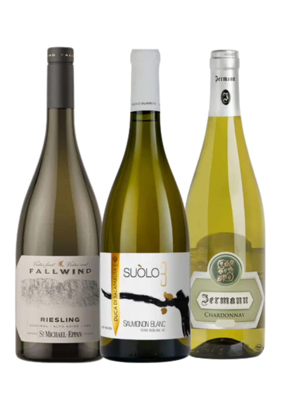 1 bott Riesling, 1 bott Sauvignon, 1 bott Chardonnay