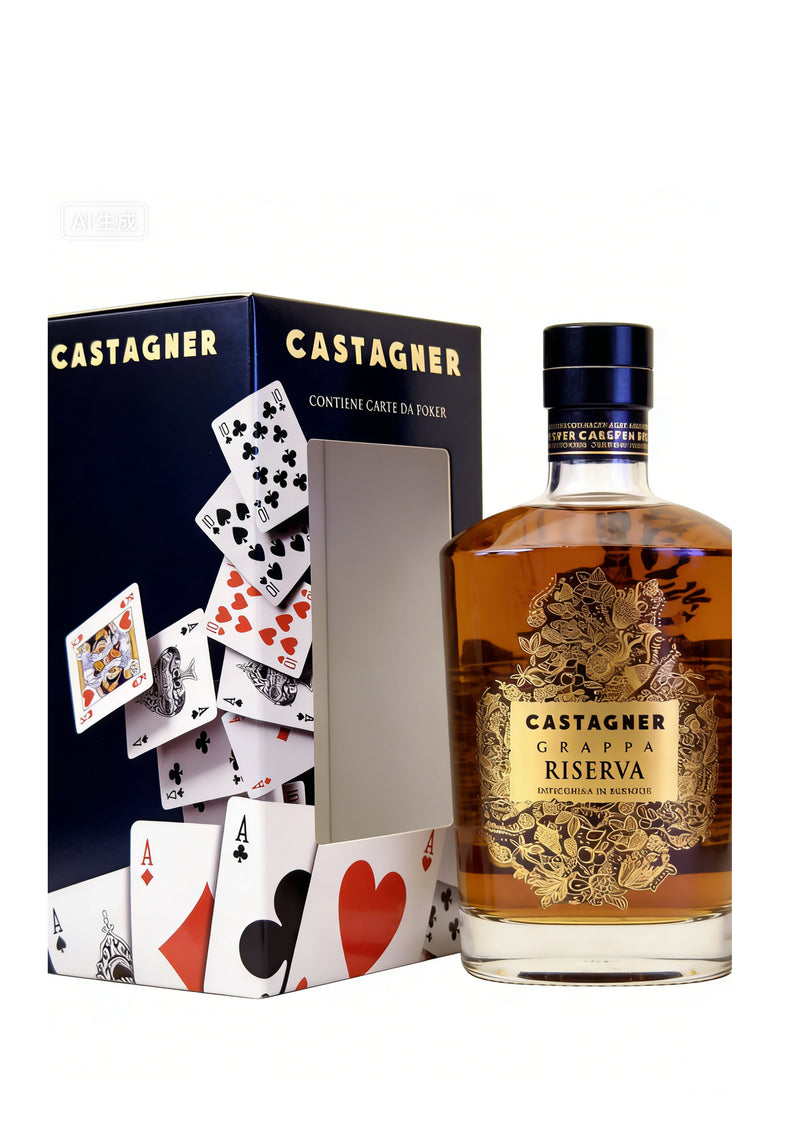 Grappa Castagner Regina di Cuori Riserva Gift Set con 2 Mazzi di Carte