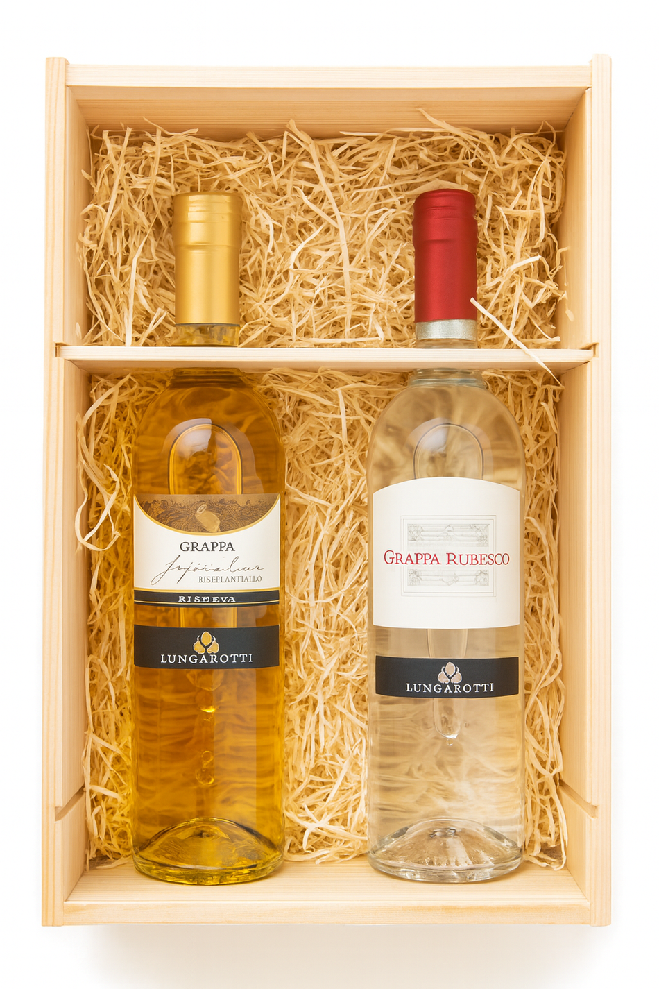 Lungarotti Grappa di Sagrantino + Grappa di Rubesco in casa legno