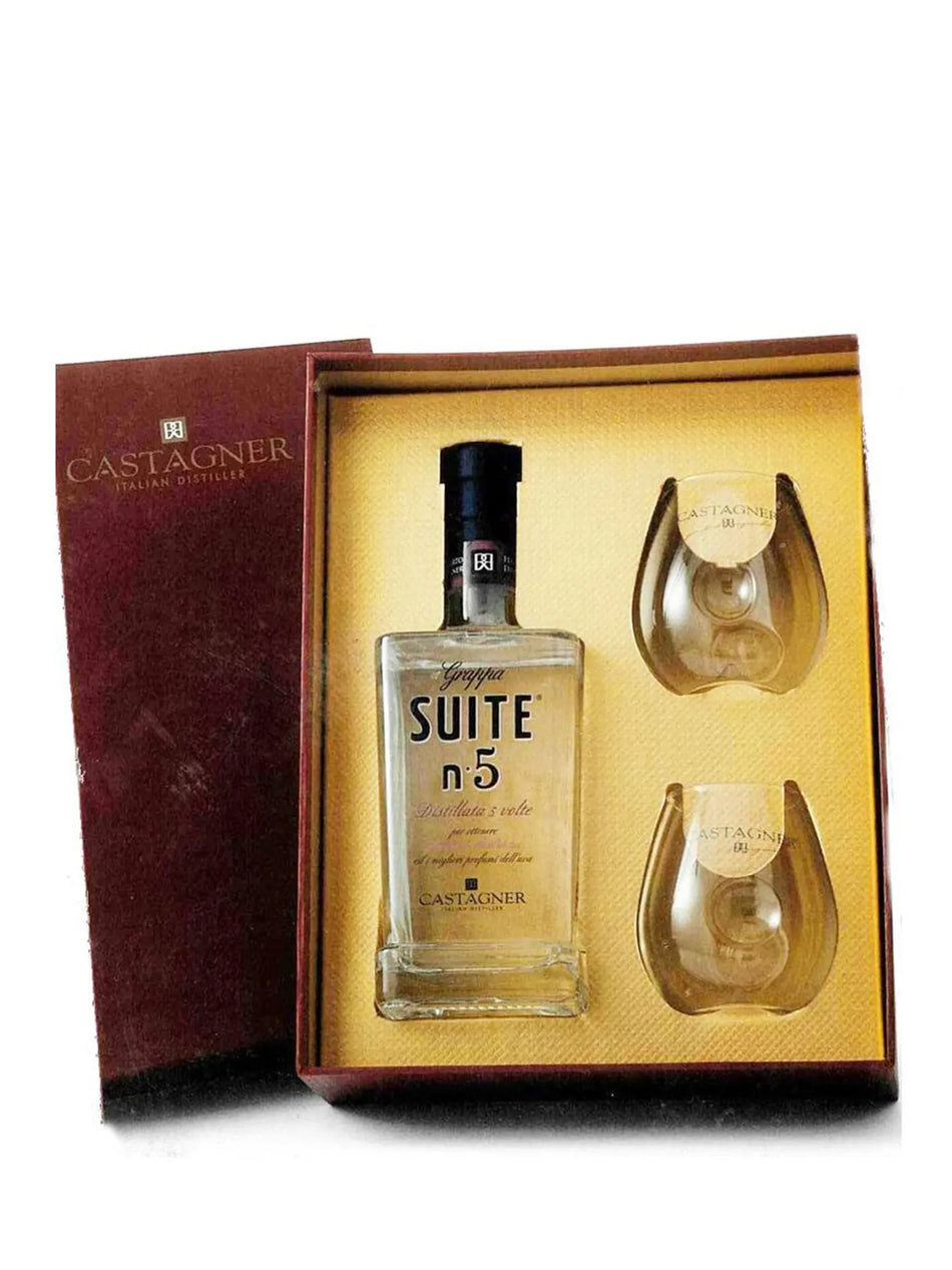 Grappa Prosecco Suite n. 5 Castagner 50cl in Scatola con Bicchieri Vetro castagner