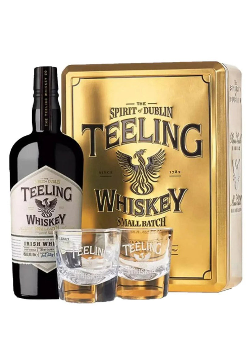 Teeling Small Batch Blended Irish Whiskey 700ml 46% Gift Set Box Metallo con 2 Bicchieri